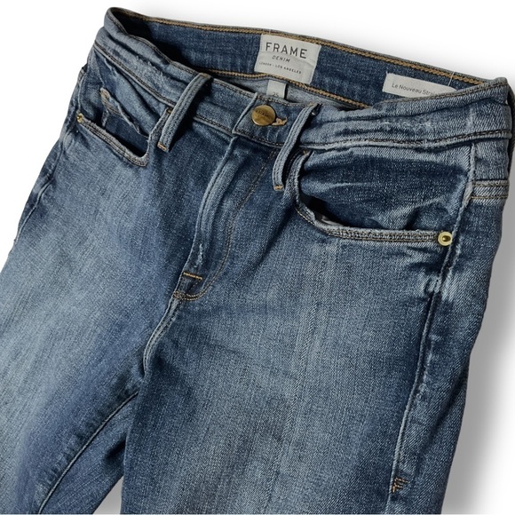 Frame Le Nouveau Straight Jeans Split Hem Medium Wash Sz 25  250 - Picture 5 of 13